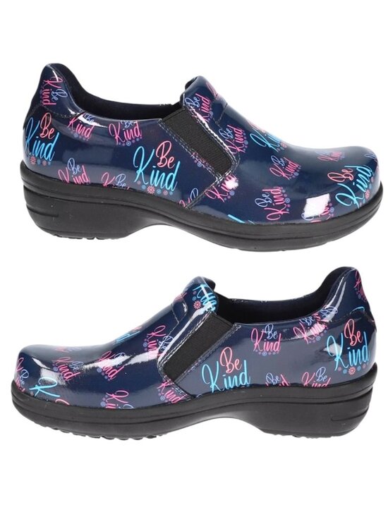 Easy Works By Easy Street Shoes - Easy Works Be Kind Clogs 6W Navy Pink Slip Resistant Nursing Comfort Shoes